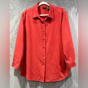 L.L. Bean Faux Suede Button Down Orange Shirt Women's Size XL